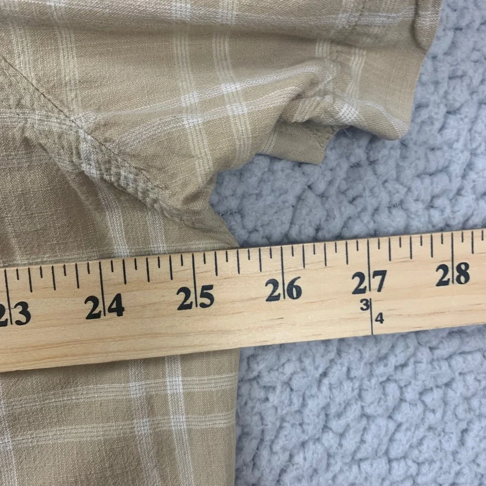 The North Face Button Down Mens XL Tan Plaid Short‎ Sleeve Cotton Pocket Shirt
